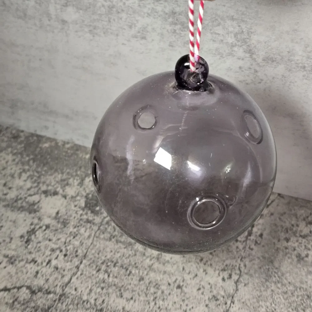 Purple Glass Ornament With holes Hand made 4”Diameter Transparent